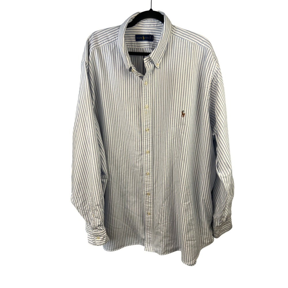 Ralph Lauren‎ Mens Blue Striped Cotton Oxford Button Down Shirt SZ 3XB Preppy